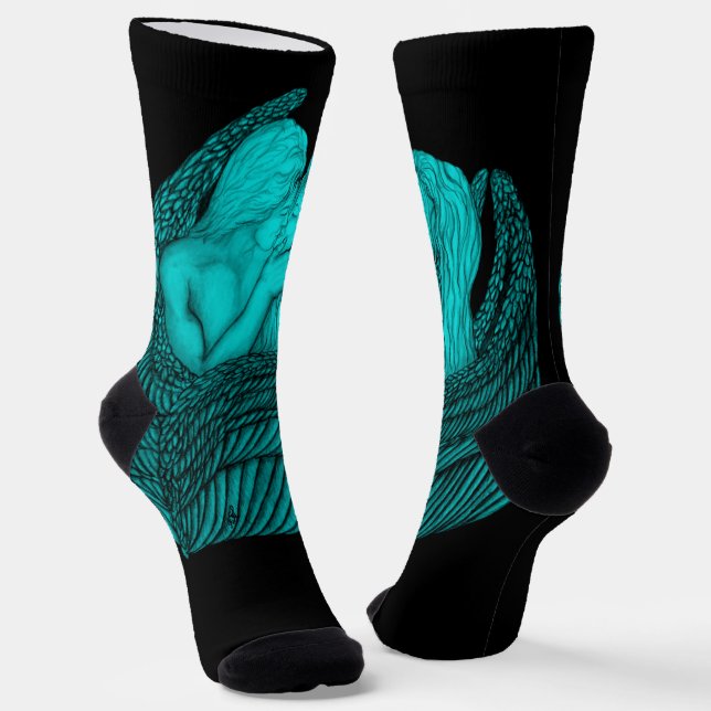 Chaussette Angels Kissing, noir et vert Design (Angulaire)