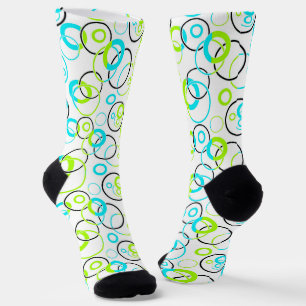 Chaussette anneaux et cercles bleus verts et noirs sur fond b