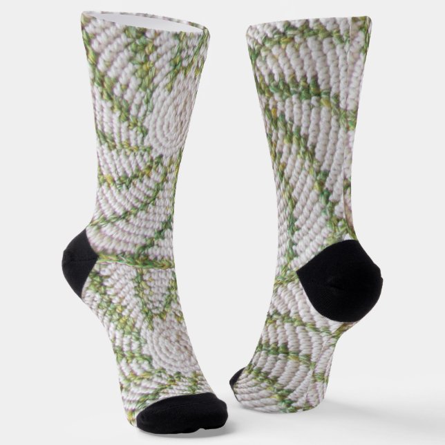 Chaussette (ao) - Spirales au Crochet en Vert et B (Angulaire)