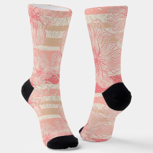 Chaussette Apricot motif à rayures florales rose (Angulaire)