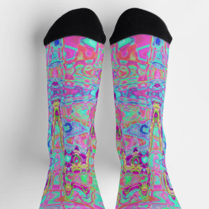 Chaussette Aqua Abstrait cosmique et ondulations rétro roses 
