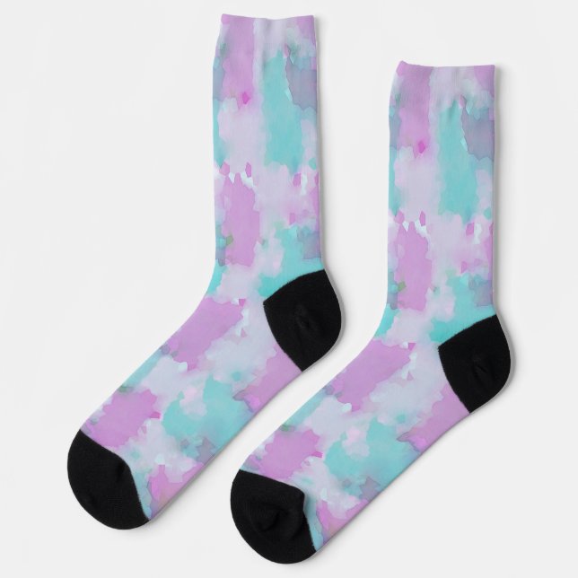 Chaussette Aqua aquarelle et chaussettes d'art rose (Gauche)