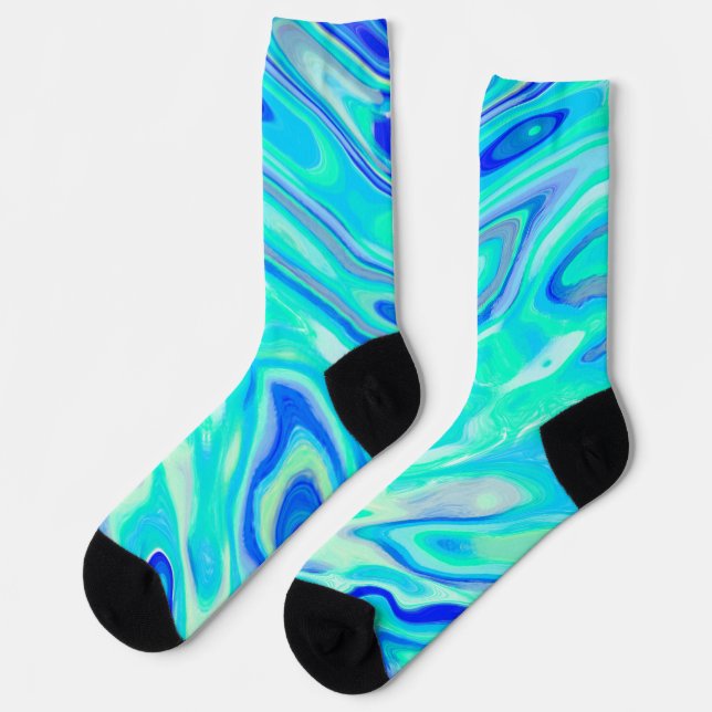 Chaussette Aqua Blue Marble Texture Abstrait Motif liquide (Gauche)