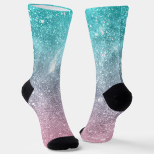 Chaussette Aqua blue Pink ombre mer galaxie abstraite