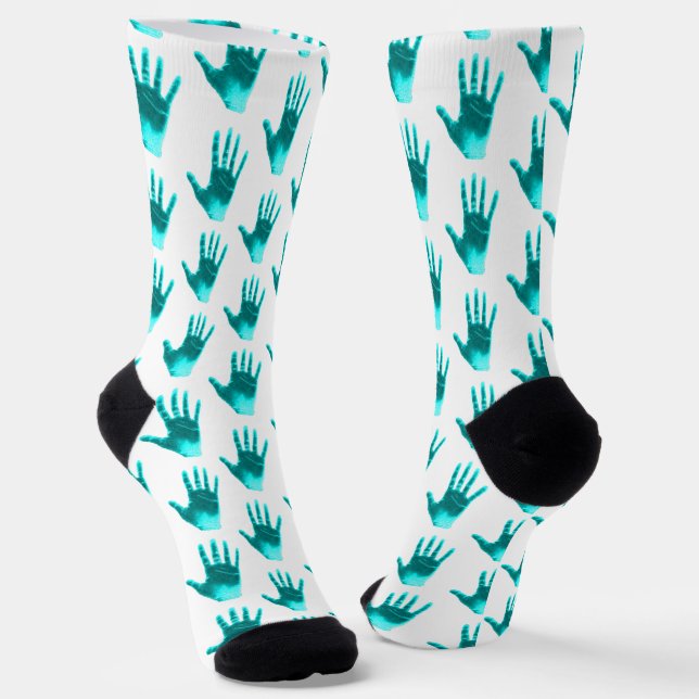 Chaussette Aqua Blue Turquoise Motif à main (Angulaire)