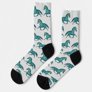 Chaussette Aqua Blue Vintage Horse Chaussettes folles
