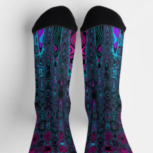 Chaussette Aqua Magenta et Vagues Abstraites noires