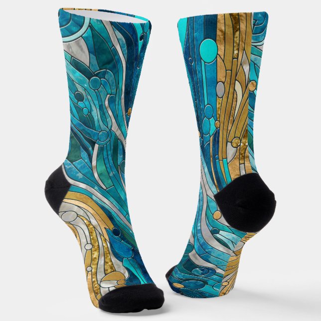 Chaussette Aquamarine River Mosaic Art Abstrait (Angulaire)
