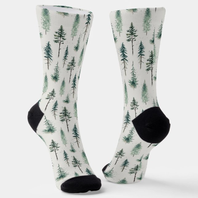 Chaussette Aquarelle Arbres de Noël Motif de vacances (Angulaire)