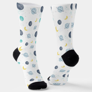 Chaussette Aquarelle Blue Space Planet Motif