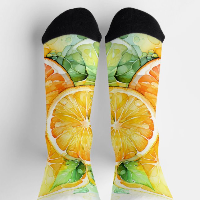 Chaussette Aquarelle Citron Orange Citron Vert Botanique Cuis (Haut)