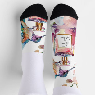 Chaussette Aquarelle colorée Colibri et parfum Floral S