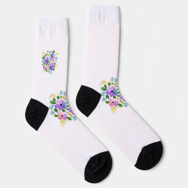 Chaussette Aquarelle colorée Floral (Droite)