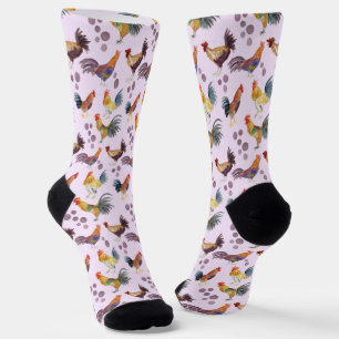 Chaussette Aquarelle colorée Poulets et oeufs Barnyard Farm