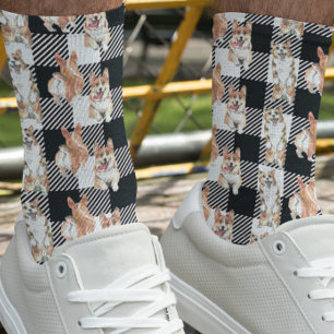 Chaussette Aquarelle de Chien de Corgi Plaid Buffalo