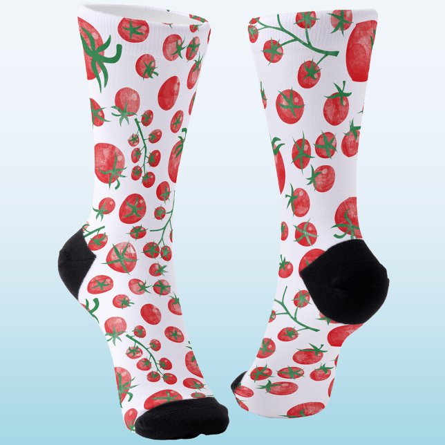 Chaussette Aquarelle de tomate Méditerranée (Fun watercolor tomato pattern socks)