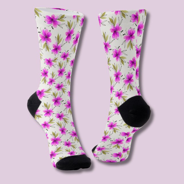 Chaussette Aquarelle fleur de lys rose florale (pink lily watercolor floral socks)