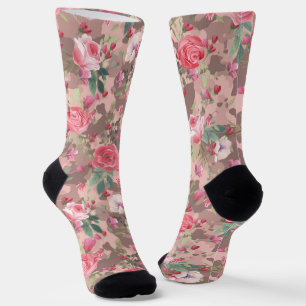 Chaussette Aquarelle Florale Fleur Camouflage Rose Or rose