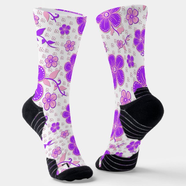Chaussette Aquarelle florale simple impression violet et rose (Angulaire)