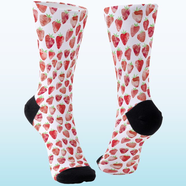 Chaussette Aquarelle fraise (Strawberry strawberries watercolor pattern socks for a cook, chef or foodie)