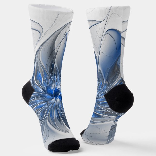 Chaussette Aquarelle gris bleu Abstrait Fractal Art Flower (Angulaire)