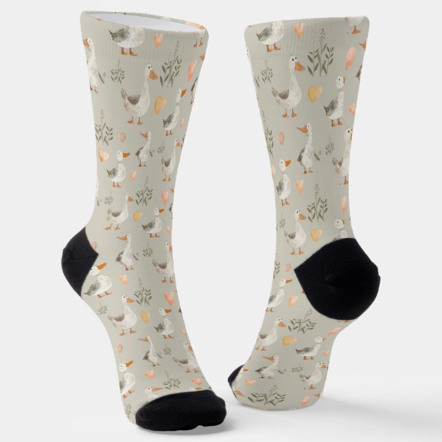 Chaussette Aquarelle mignonne Oie blanche (Angulaire)