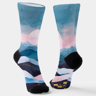 Chaussette Aquarelle minimaliste Whimsical Gold Mountain
