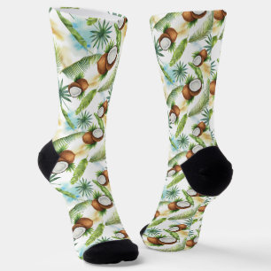 Chaussette Aquarelle Motif de noix de coco tropicale