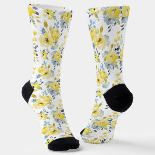 Chaussette Aquarelle Motif Floral Jaune