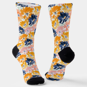 Chaussette Aquarelle Motif Floral Rétro