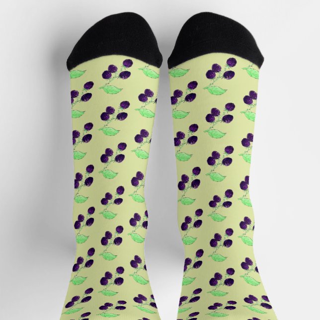 Chaussette Aquarelle Mûre Noire Botanique (Haut)