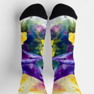 Chaussette Aquarelle Océan Dauphins Fleurs Tropicales