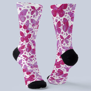 Chaussette Aquarelle papillon Magenta Rose
