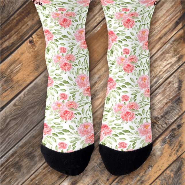 Chaussette Aquarelle Peony Floral Pattern Nom Chaussettes (Watercolor Peony Floral Pattern Name Socks)
