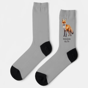 Chaussette Aquarelle Renard rouge, Texte sur Gris