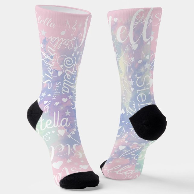Chaussette Aquarelle rose à bleu Coeurs Étoiles et musique mi (Angulaire)