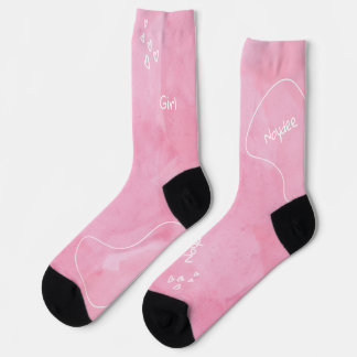 Chaussette Aquarelle rose pâle avec nom blanc