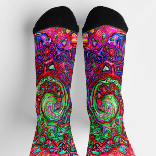 Chaussette Aquarelle Rouge Groovy Abstrait Rétro Tourbillon L