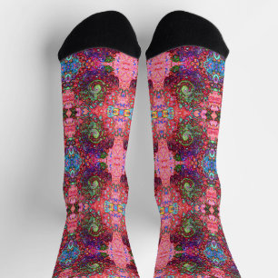 Chaussette Aquarelle Rouge Groovy Abstrait Rétro Tourbillon L