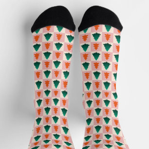 Chaussette Aquarelle rouge vert Joyeux sapin de Noël motif