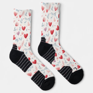 Chaussette Aquarelle Whimsical Coeurs et Motif Feuille