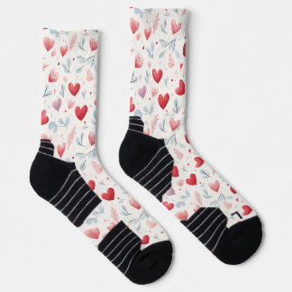 Chaussette Aquarelle Whimsical Coeurs et Motif Feuille