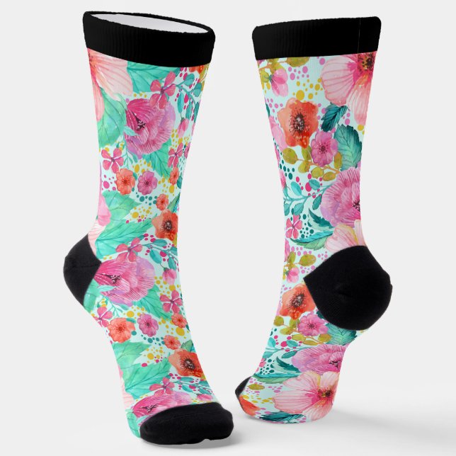 Chaussette Aquarelles colorées fleurs motif (Angulaire)