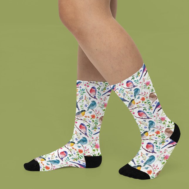 Chaussette Aquarelles colorées oiseaux et fleurs motif (Créateur téléchargé)