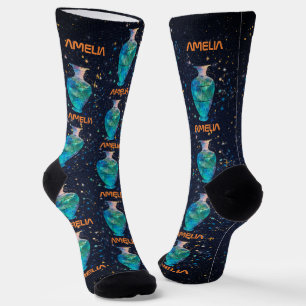 Chaussette Aquarius Constellation Zodiaque Aquarelle Galaxie