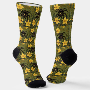 Chaussette Araignée Loup Géante Et Fleurs De Jasmin Jaune