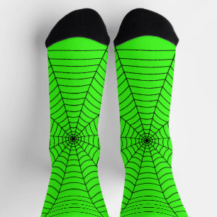 Chaussette Araignée noire toile brillant néon vert Halloween