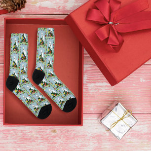 Chaussette Arbre de Noël drôle et festif Chat blanc drôle Ver