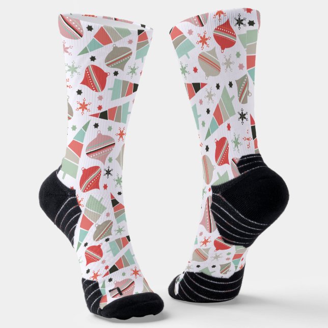 Chaussette Arbre de Noël et ornements tendance rétro (Angulaire)