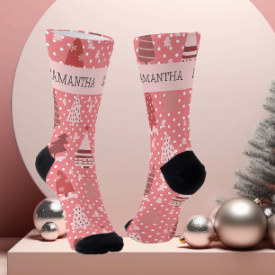Chaussette Arbre de Noël rose personnalisé
